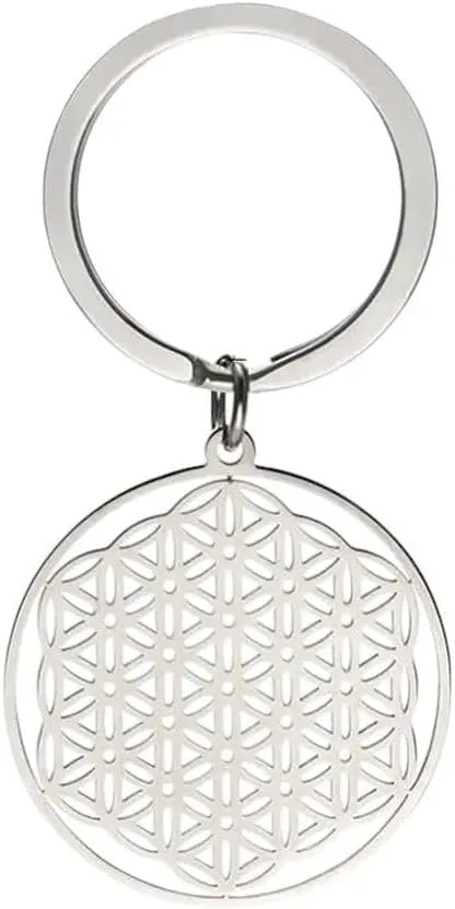 New 2026 Unisex Flower Of Life Round Car Key Chain Finder Pendant For To Bag Sacred Geometry Amulet Stainless Steel Keyring Gift Jewelry Fashion Trendy Accessories Creative For Women And Men
