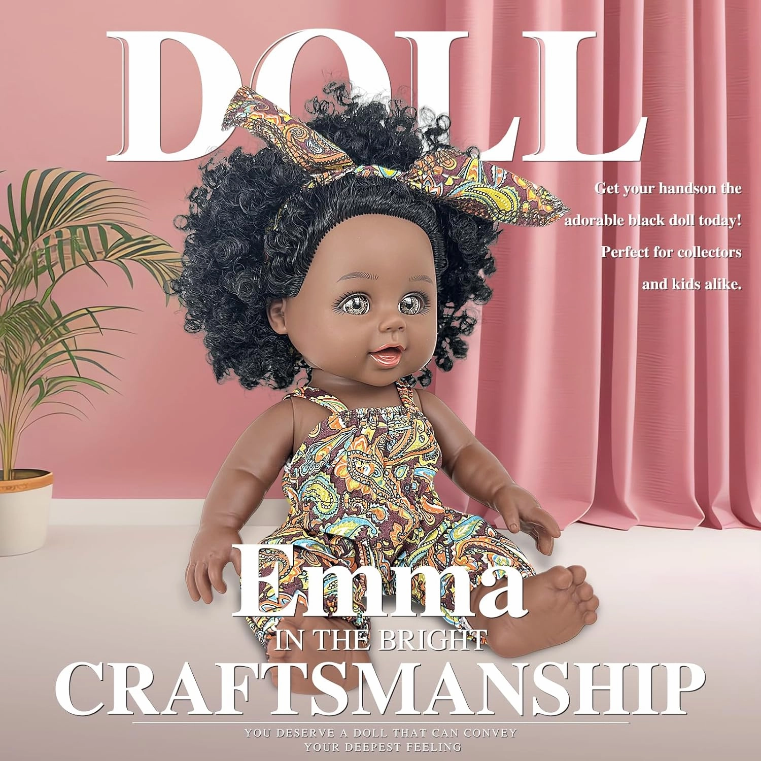 Nice2you Black Baby Doll, 10 inch American African Black Girl Doll with Dress, Realistic Reborn Baby Doll for Kids Aged 2 3 4 5 6, Silicone Small Black Doll Toy with Curly Hair for Birthday Gift