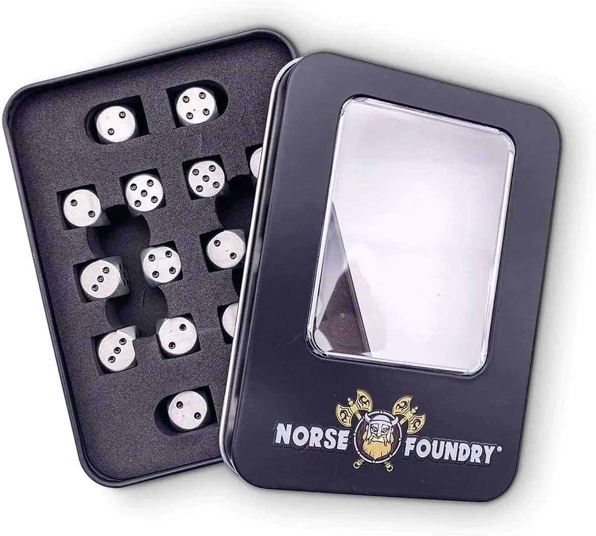 Norse Foundry Warpips Aged Mithiral Metal D6 Dice Set - 10-Piece 12mm Zinc Alloy Silver-Plated Dice with Black Numbering - Durable and Compact Wargaming Dice for RPG, DND, Tabletop Strategy Games