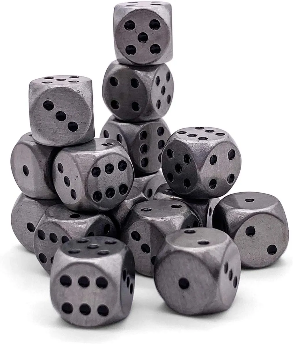 Norse Foundry Warpips Aged Mithiral Metal D6 Dice Set - 10-Piece 12mm Zinc Alloy Silver-Plated Dice with Black Numbering - Durable and Compact Wargaming Dice for RPG, DND, Tabletop Strategy Games
