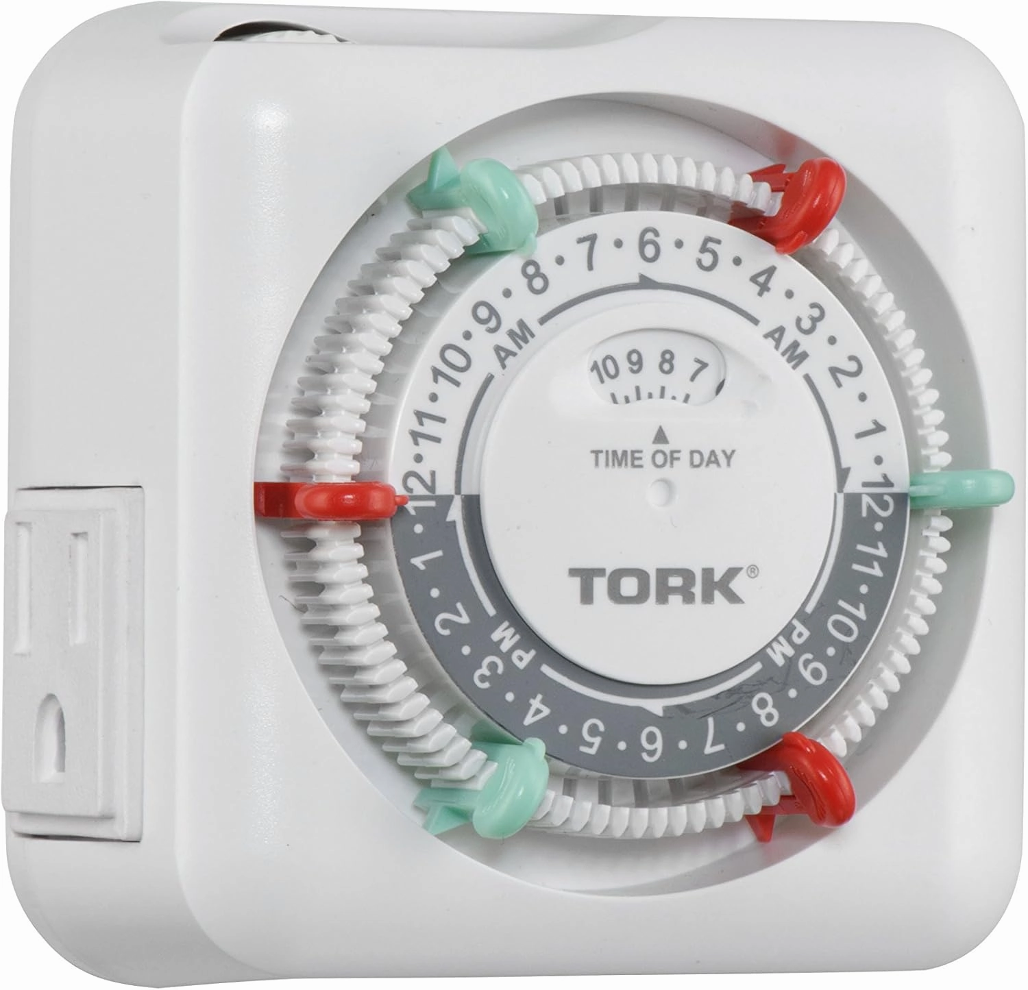 NSi Industries TORK RTN312 Indoor 15-Amp Plug-in Heavy Duty Mechanical Appliance Timer 24-Hour Programming – GREEN & RED Trippers TWO Receptacles White