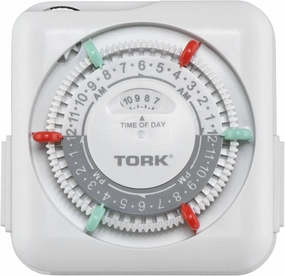 NSi Industries TORK RTN312 Indoor 15-Amp Plug-in Heavy Duty Mechanical Appliance Timer 24-Hour Programming – GREEN & RED Trippers TWO Receptacles White