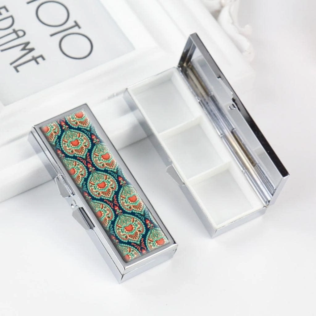 Ornate Paisley Pill Box for Purse or Pocket Pill Case Decorative Boxes Gift Box Pill Organizer for Travel Pill Box