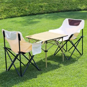 Outdoor Camping Chair Set with Roll up Carbon Steel Tables Folding Beach Picnic Portable Ultralight Hiking Chairs for Backyard,Tailgating