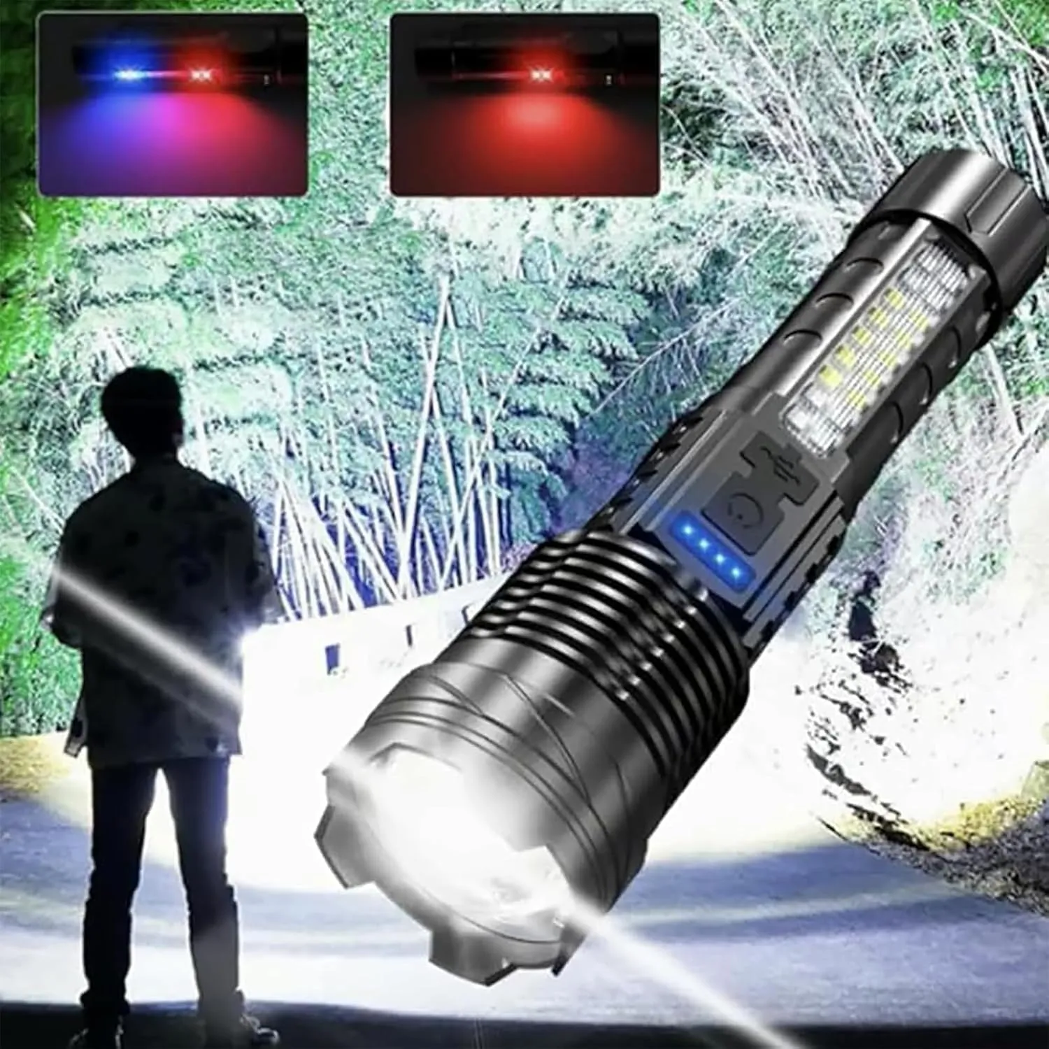 Outdoor Lighting White Laser Flashlight with Cob Warning Side Work Light, LED Tactical Flashlight Xhp-70, Observation Flashlight, New Upgraded A70 Tactical LED Flashlight (2)