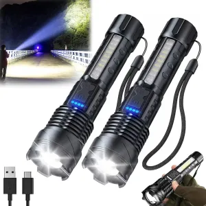 Outdoor Lighting White Laser Flashlight with Cob Warning Side Work Light, LED Tactical Flashlight Xhp-70, Observation Flashlight, New Upgraded A70 Tactical LED Flashlight (2)