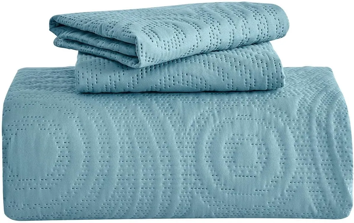 Oversized King Bedspreads 128x120 Lightweight Quilt Set for Extra Tall Wide King or Cal King Bed Includes 1 Quilt 2 Pillow Shams Blue