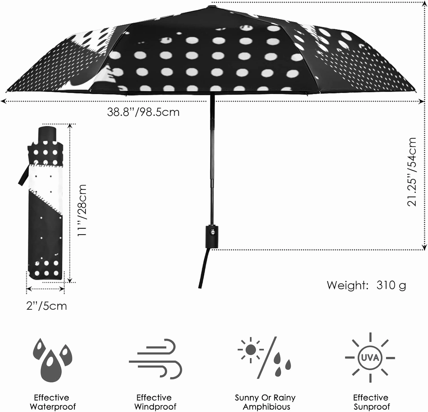 Oyihfvs Automatic Windproof Waterproof Umbrella, Folding Umbrella Reinforced Portable Compact UV Protection Sun rain Auto Open/Close