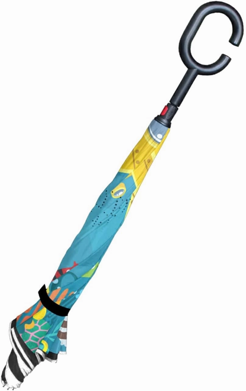 Oyihfvs Double Layer Inverted Umbrella, With C-Shaped Handle Windproof UV Proof Durable Parasol, For Men Women Outdoor Folding Rain Sun