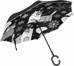 Oyihfvs Double Layer Inverted Umbrella, With C-Shaped Handle Windproof UV Proof Durable Parasol, For Men Women Outdoor Folding Rain Sun