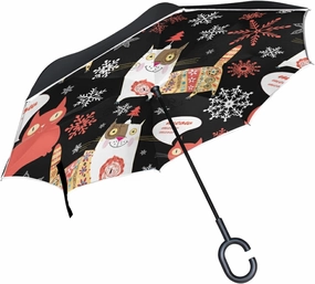 Oyihfvs Double Layer Inverted Umbrella, With C-Shaped Handle Windproof UV Proof Durable Parasol, For Men Women Outdoor Folding Rain Sun