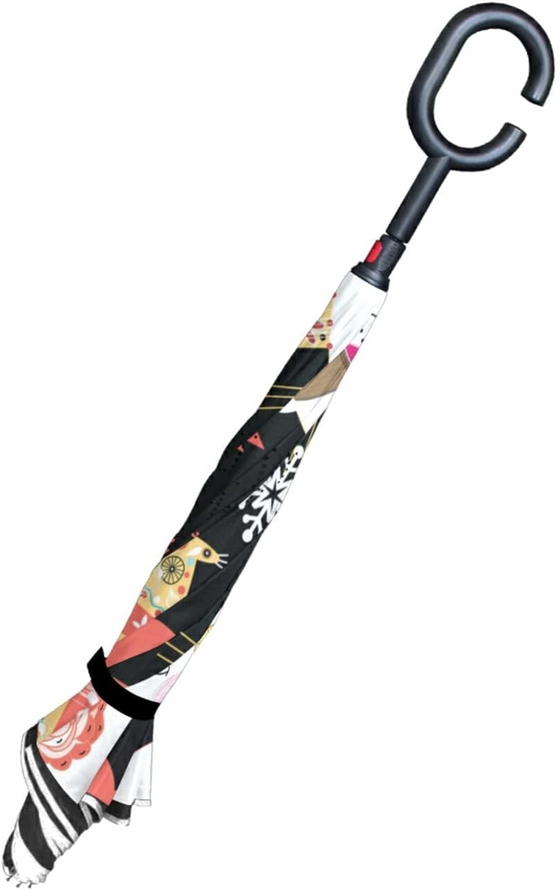 Oyihfvs Double Layer Inverted Umbrella, With C-Shaped Handle Windproof UV Proof Durable Parasol, For Men Women Outdoor Folding Rain Sun