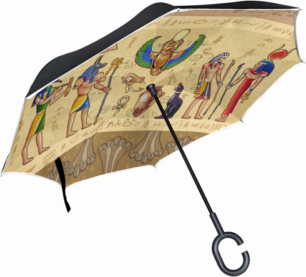 Oyihfvs Double Layer Inverted Umbrella, With C-Shaped Handle Windproof UV Proof Durable Parasol, For Men Women Outdoor Folding Rain Sun