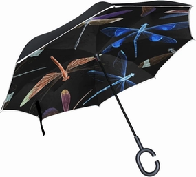 Oyihfvs Double Layer Inverted Umbrella, With C-Shaped Handle Windproof UV Proof Durable Parasol, For Men Women Outdoor Folding Rain Sun