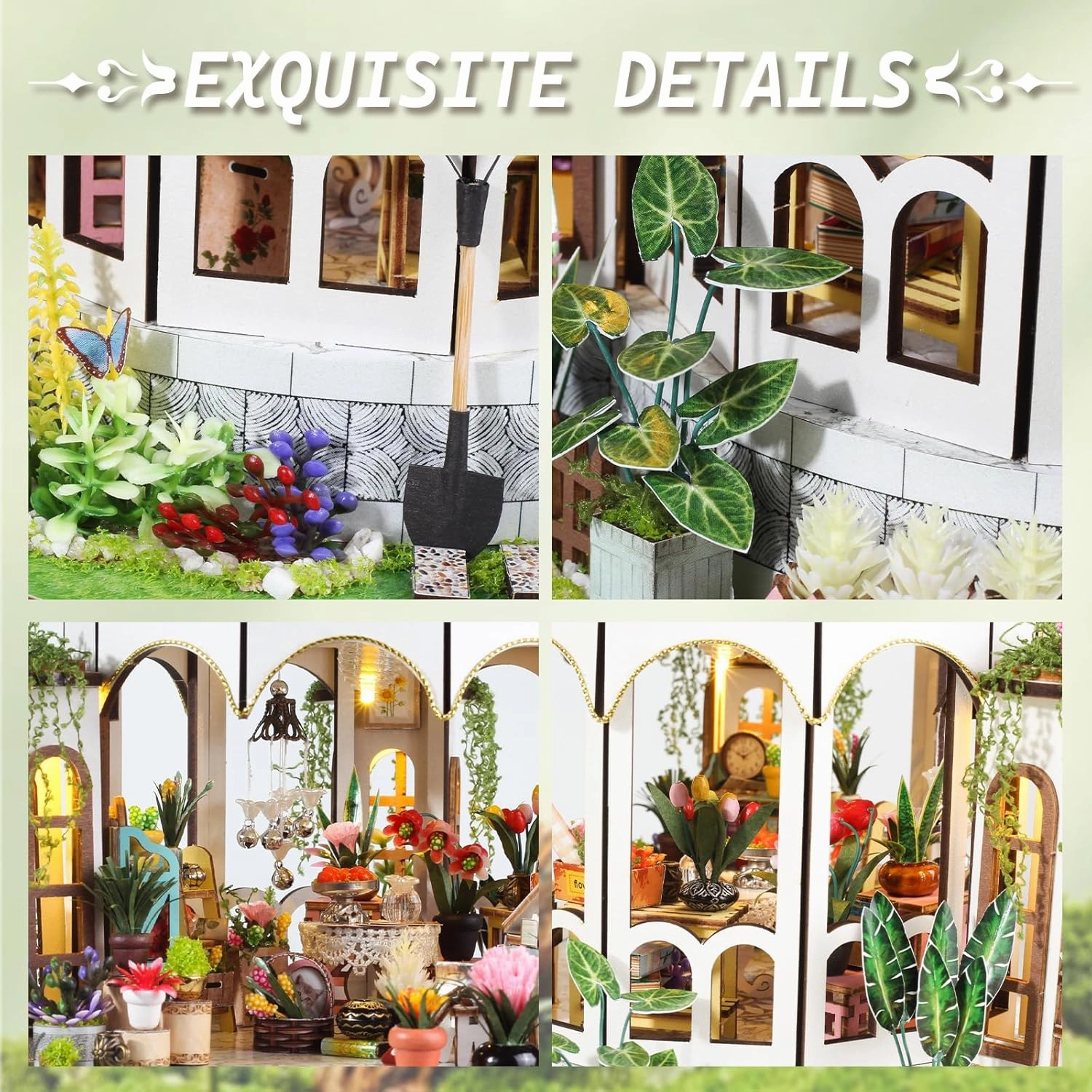 OZJAY DIY Miniature House Kit, Mini House Building Kit with LED, DIY Wooden Dollhouse Miniature Kit for Adults Teen, Wooden Crafts Lovely Dollhouse Kit, Hanging Garden