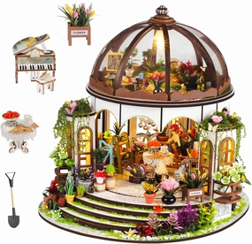 OZJAY DIY Miniature House Kit, Mini House Building Kit with LED, DIY Wooden Dollhouse Miniature Kit for Adults Teen, Wooden Crafts Lovely Dollhouse Kit, Hanging Garden