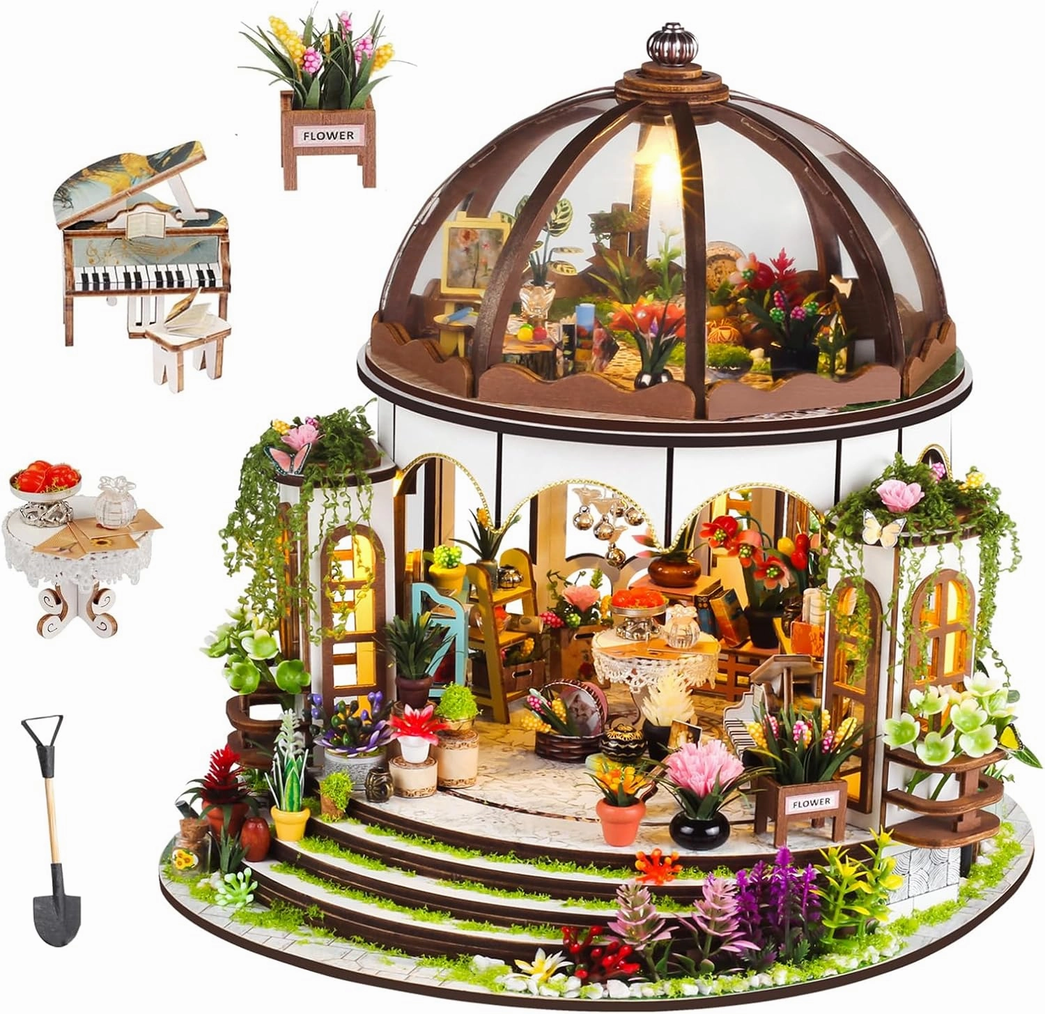 OZJAY DIY Miniature House Kit, Mini House Building Kit with LED, DIY Wooden Dollhouse Miniature Kit for Adults Teen, Wooden Crafts Lovely Dollhouse Kit, Hanging Garden