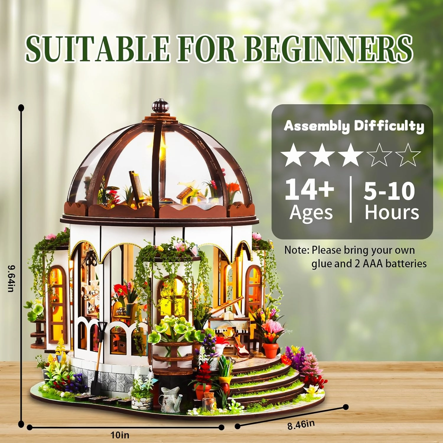 OZJAY DIY Miniature House Kit, Mini House Building Kit with LED, DIY Wooden Dollhouse Miniature Kit for Adults Teen, Wooden Crafts Lovely Dollhouse Kit, Hanging Garden