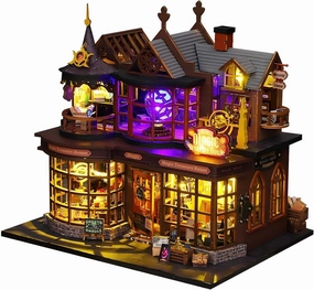 OZJAY DIY Miniature House Kit, Tiny House Kit with Dust Proof Cover & Music Movement, DIY Wooden Dollhouse Miniature Kit for Adults Teen, Open Door Design Model Magic Treasure House Kit, Home Decor