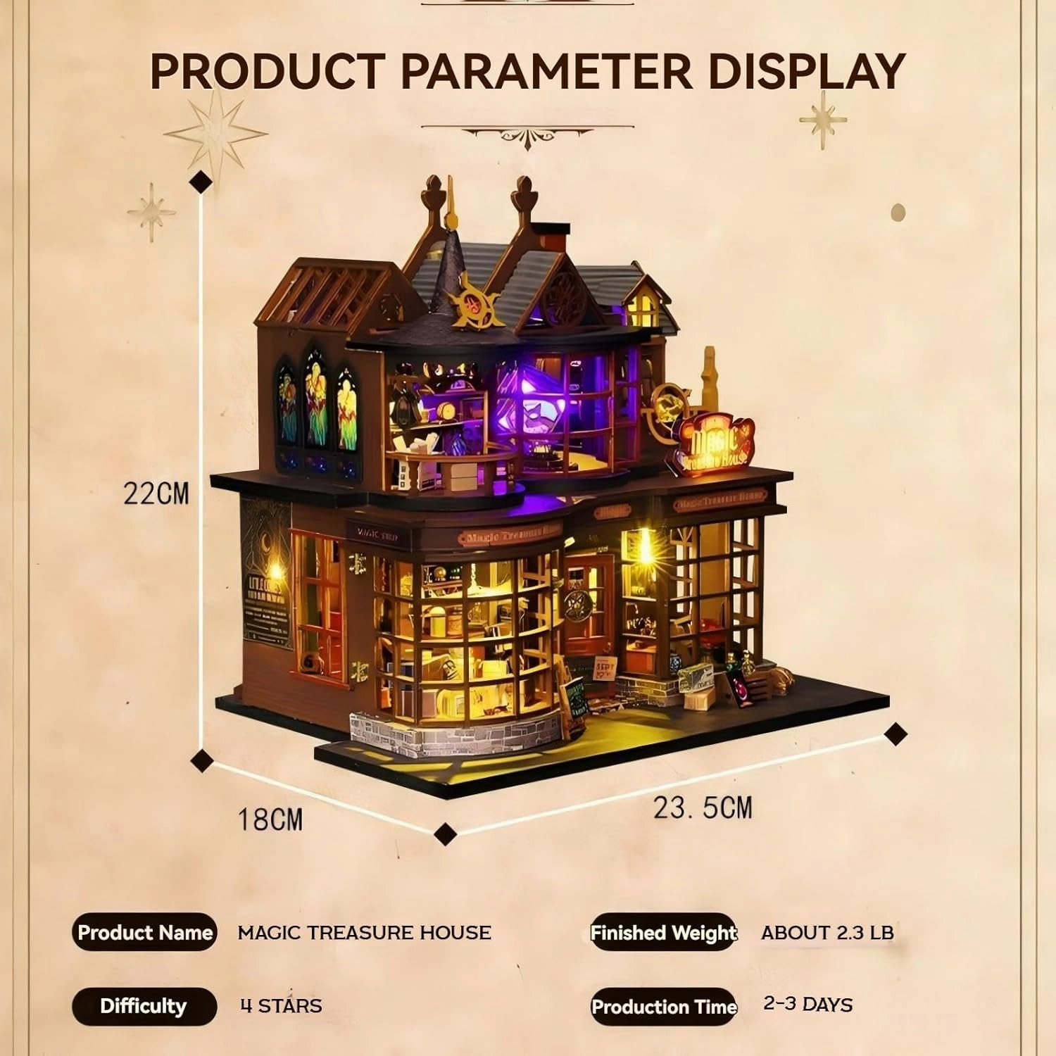 OZJAY DIY Miniature House Kit, Tiny House Kit with Dust Proof Cover & Music Movement, DIY Wooden Dollhouse Miniature Kit for Adults Teen, Open Door Design Model Magic Treasure House Kit, Home Decor