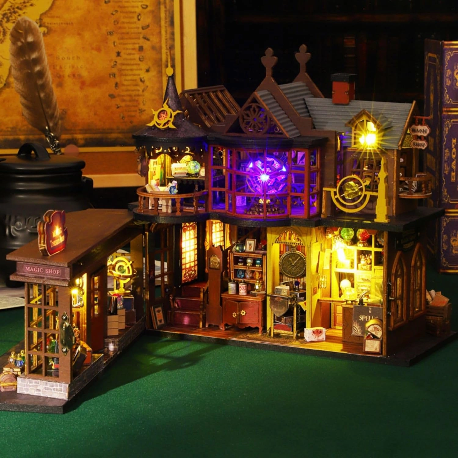 OZJAY DIY Miniature House Kit, Tiny House Kit with Dust Proof Cover & Music Movement, DIY Wooden Dollhouse Miniature Kit for Adults Teen, Open Door Design Model Magic Treasure House Kit, Home Decor