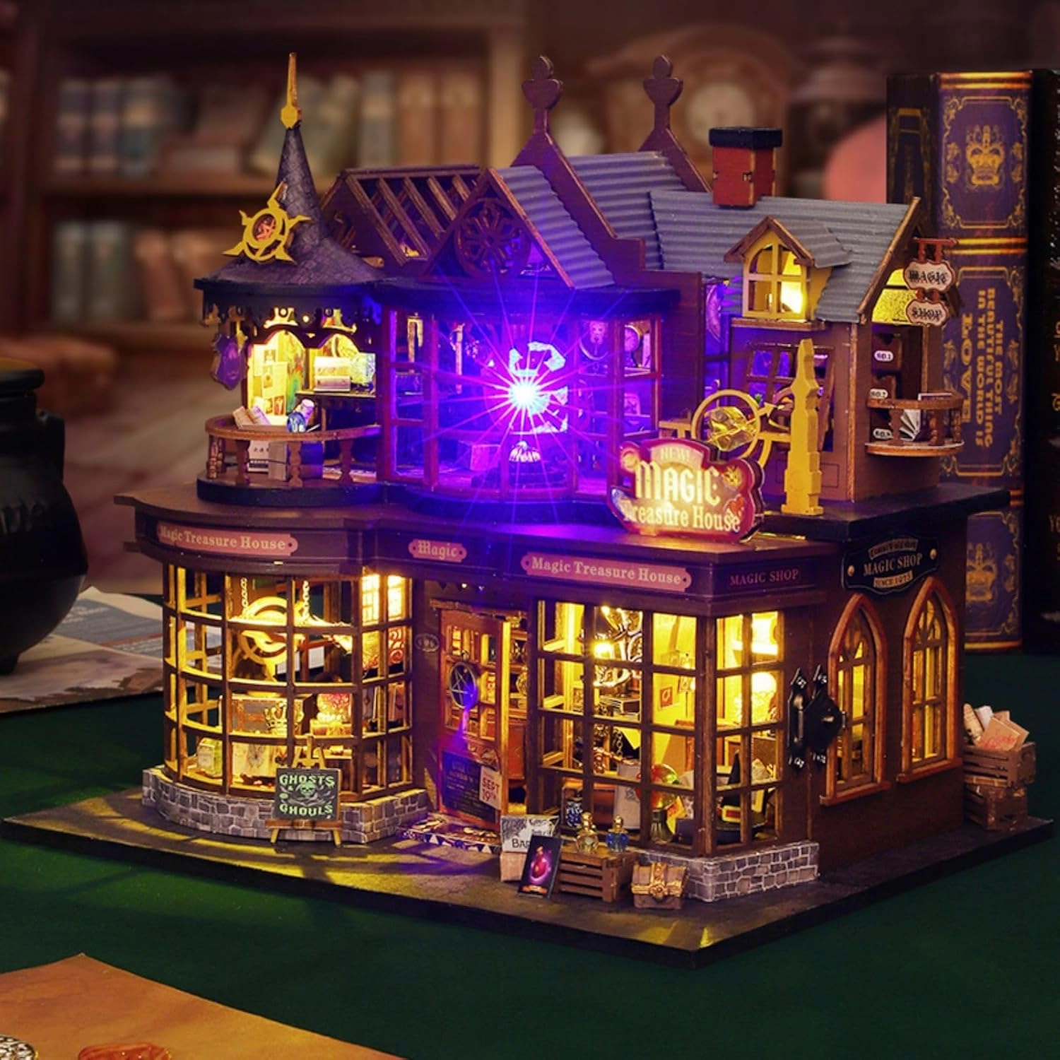 OZJAY DIY Miniature House Kit, Tiny House Kit with Dust Proof Cover & Music Movement, DIY Wooden Dollhouse Miniature Kit for Adults Teen, Open Door Design Model Magic Treasure House Kit, Home Decor