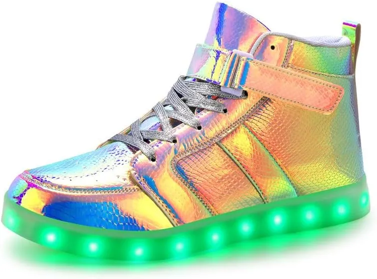 Padgene Women's Men's LED Lights Up Shoes Unisex Luminous Flashing Trainers USB Charging Lace Up Couples Dancing Shoes Multi