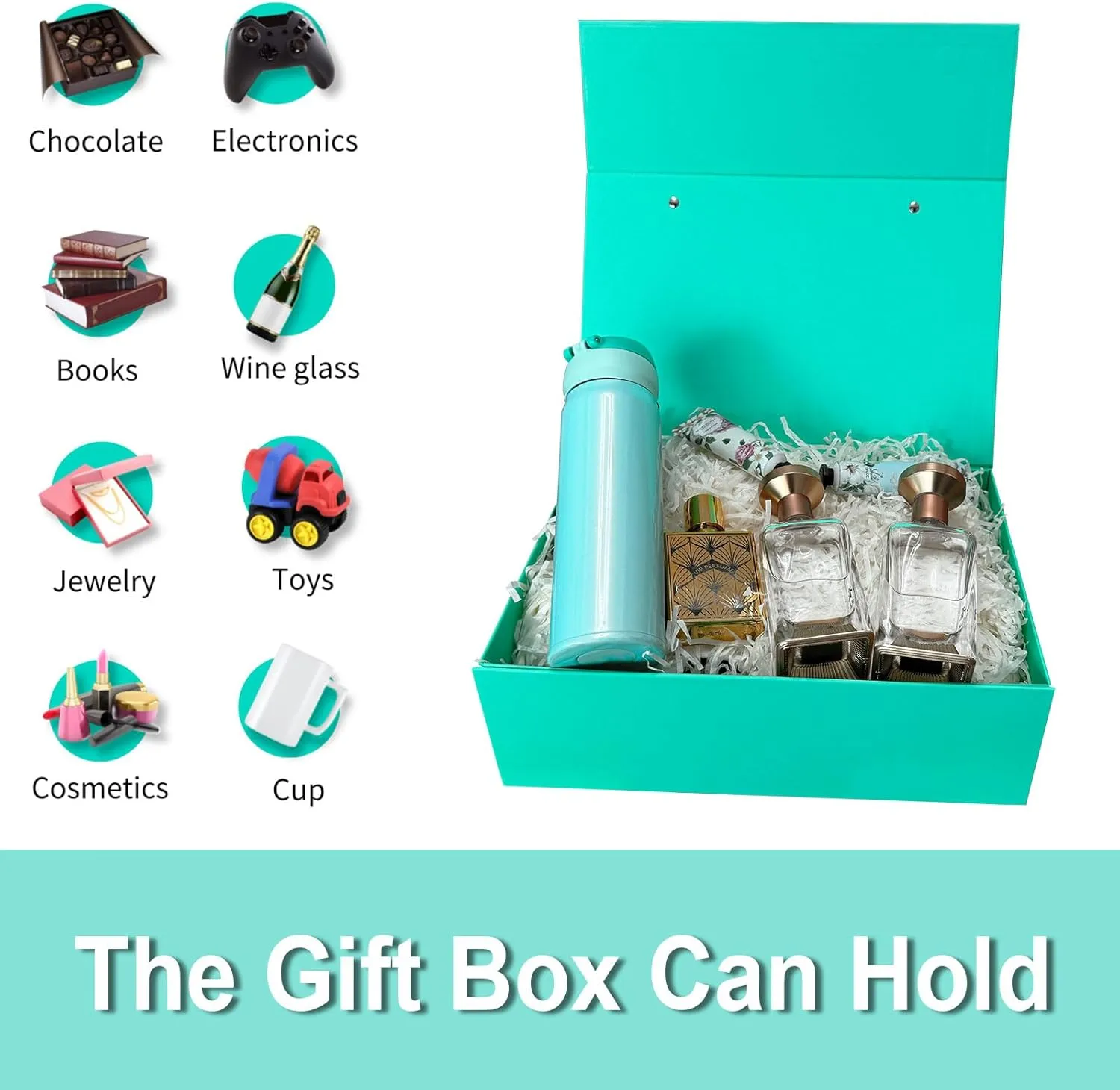 PALITIGO Large Gift Box with Lid, Decorative Box for Bridesmaid Proposal, Wedding, Mother's Day and Birthday Gift Packaging (Teal)