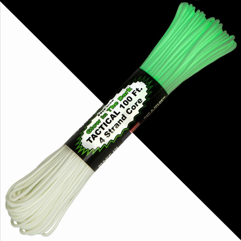 Paracord Planet Glow in The Dark 550lb Paracord – 4 Strand Luminous Parachute Cord for Nighttime Outdoor Utility – 100 ft