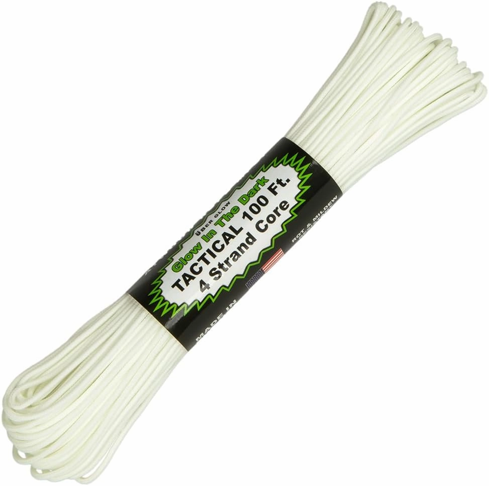 Paracord Planet Glow in The Dark 550lb Paracord – 4 Strand Luminous Parachute Cord for Nighttime Outdoor Utility – 100 ft