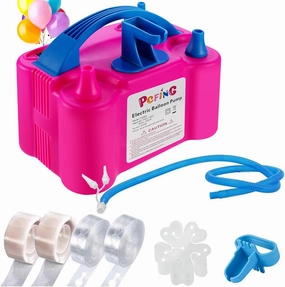 PCFING Balloon Pump Electric and Balloon Tying Tool in One, Portable Balloons Inflator Blower Machine with Dual Nozzle