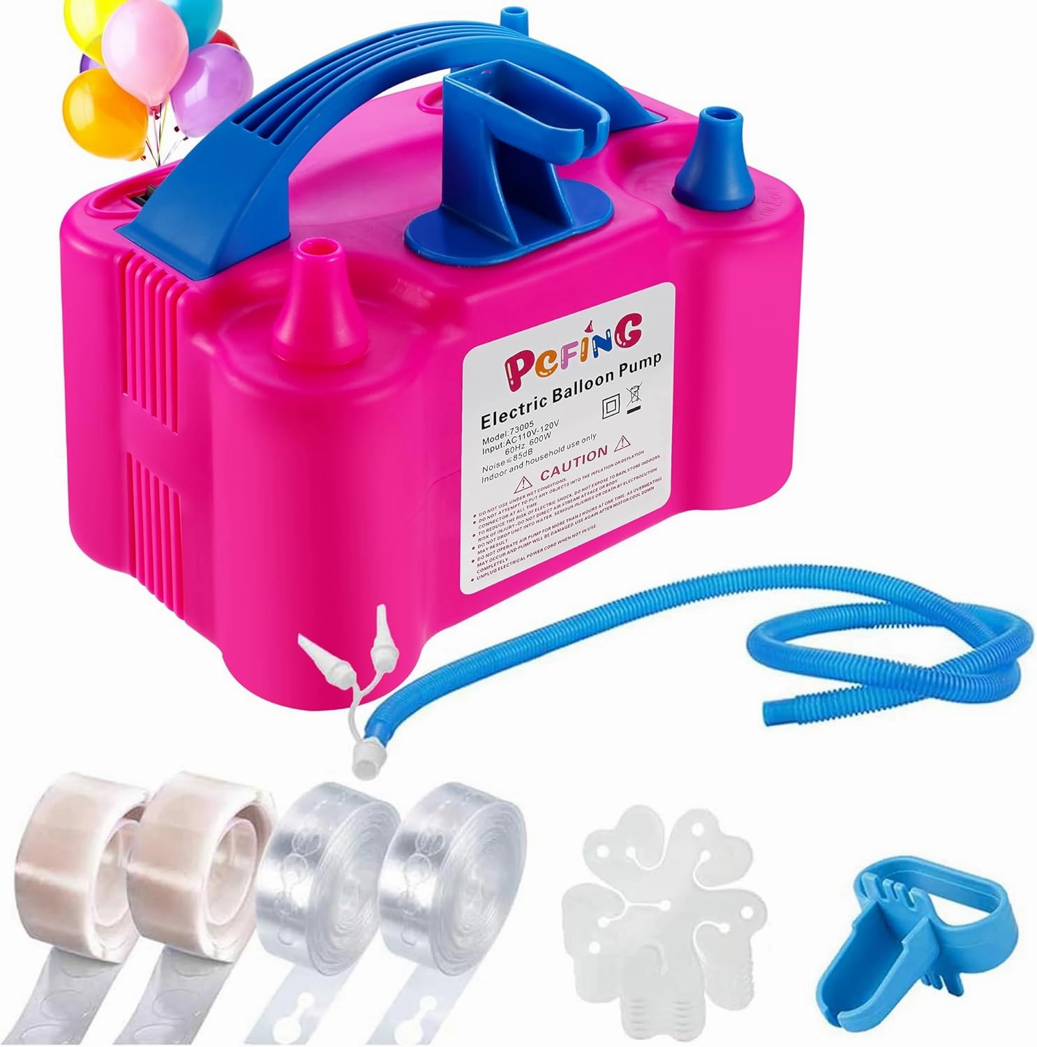 PCFING Balloon Pump Electric and Balloon Tying Tool in One, Portable Balloons Inflator Blower Machine with Dual Nozzle
