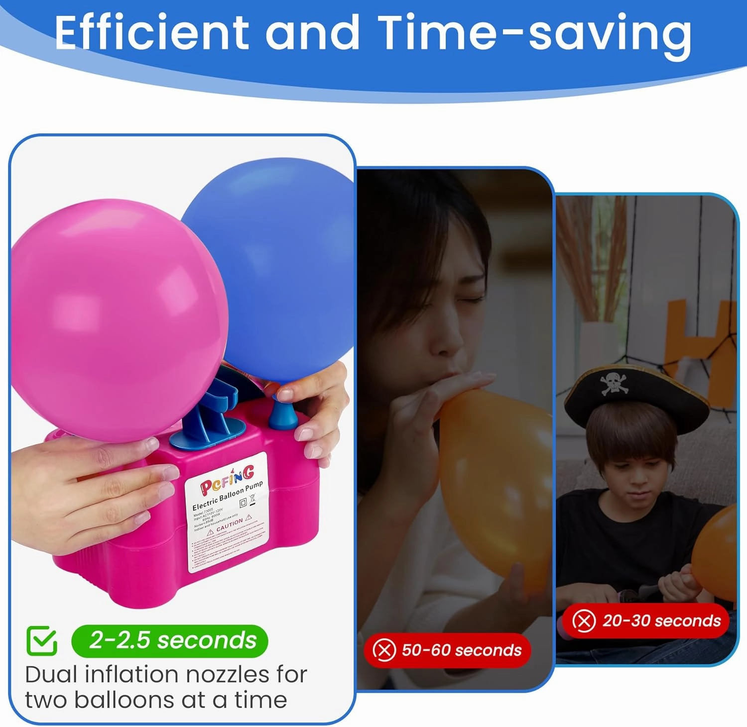 PCFING Balloon Pump Electric and Balloon Tying Tool in One, Portable Balloons Inflator Blower Machine with Dual Nozzle