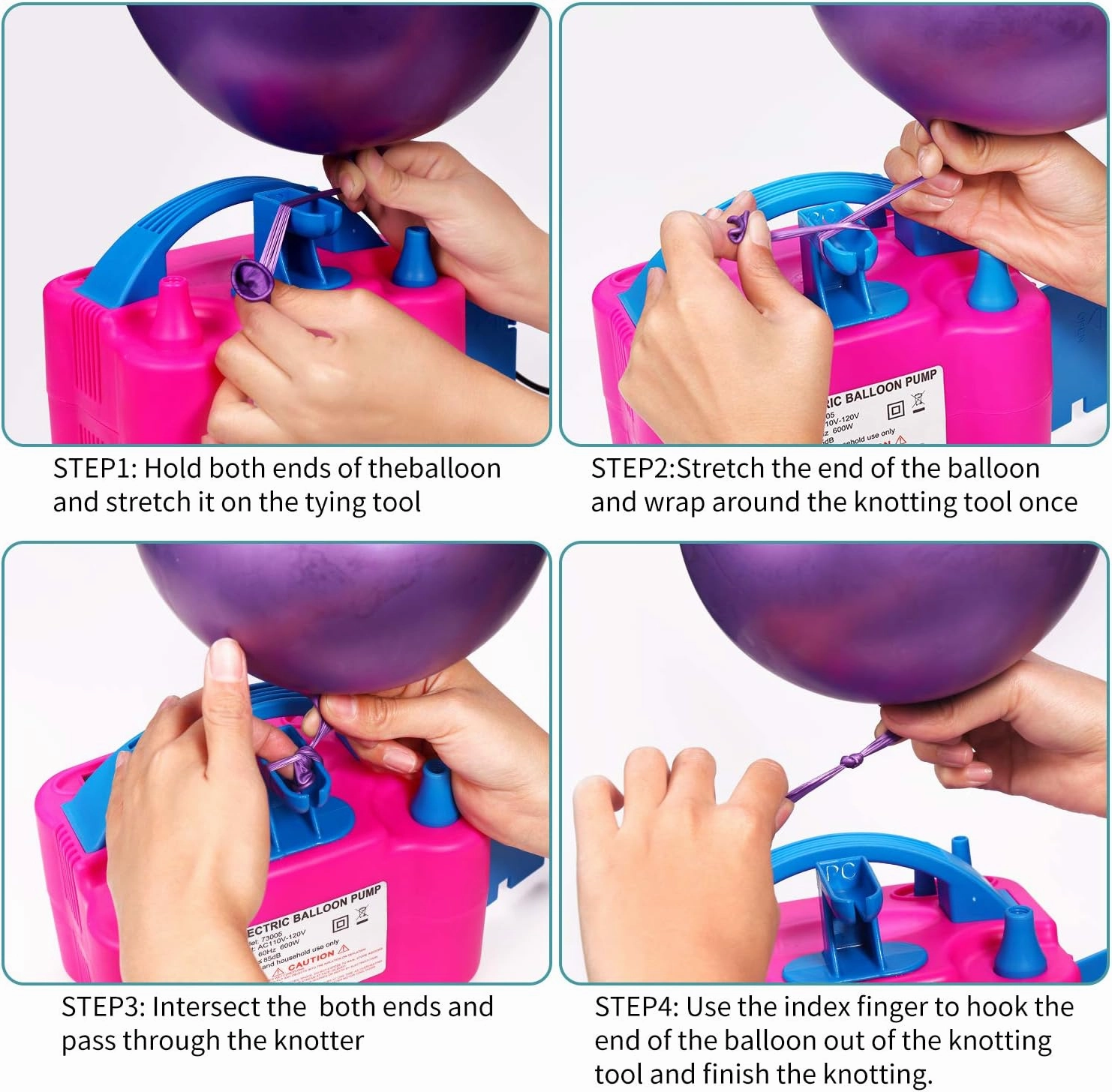 PCFING Balloon Pump Electric and Balloon Tying Tool in One, Portable Balloons Inflator Blower Machine with Dual Nozzle