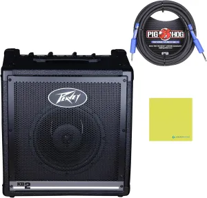 Peavey KB 2 50-Watt 1x10 Keyboard Amp Bundle with 25ft Pig Hog 9.2mm Speaker Cable and Instrument Polishing Cloth – Compact Amp for Keyboards, Drum Machines & Mor