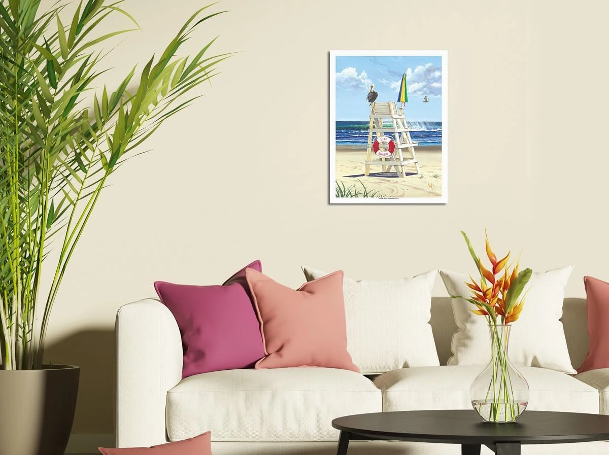 Pelican Perch - Life Guard Stand - From an Original Color Painting by Scott Westmoreland - Master Art Print (Unframed) 12in x 18in