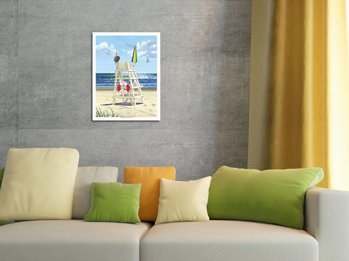 Pelican Perch - Life Guard Stand - From an Original Color Painting by Scott Westmoreland - Master Art Print (Unframed) 12in x 18in