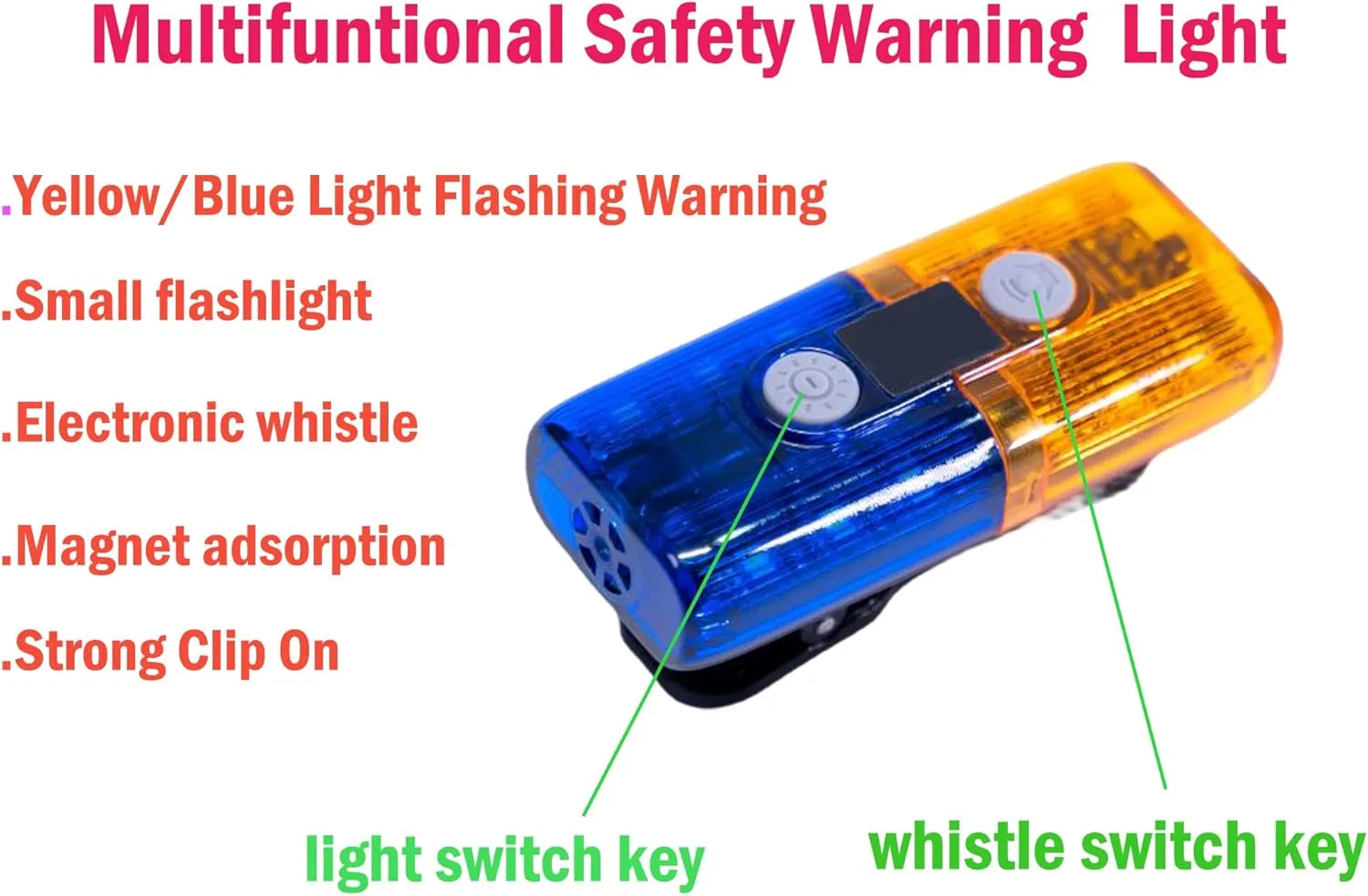 Personal Safety Warning Signal Clip Shoulder Light with Electronic Whistle Flashlight Magnet for Police Gifts,Outdoor Rescue,Security Guard eauipment,Cycling,Night Run,Police Gear (Blue/Yellow)