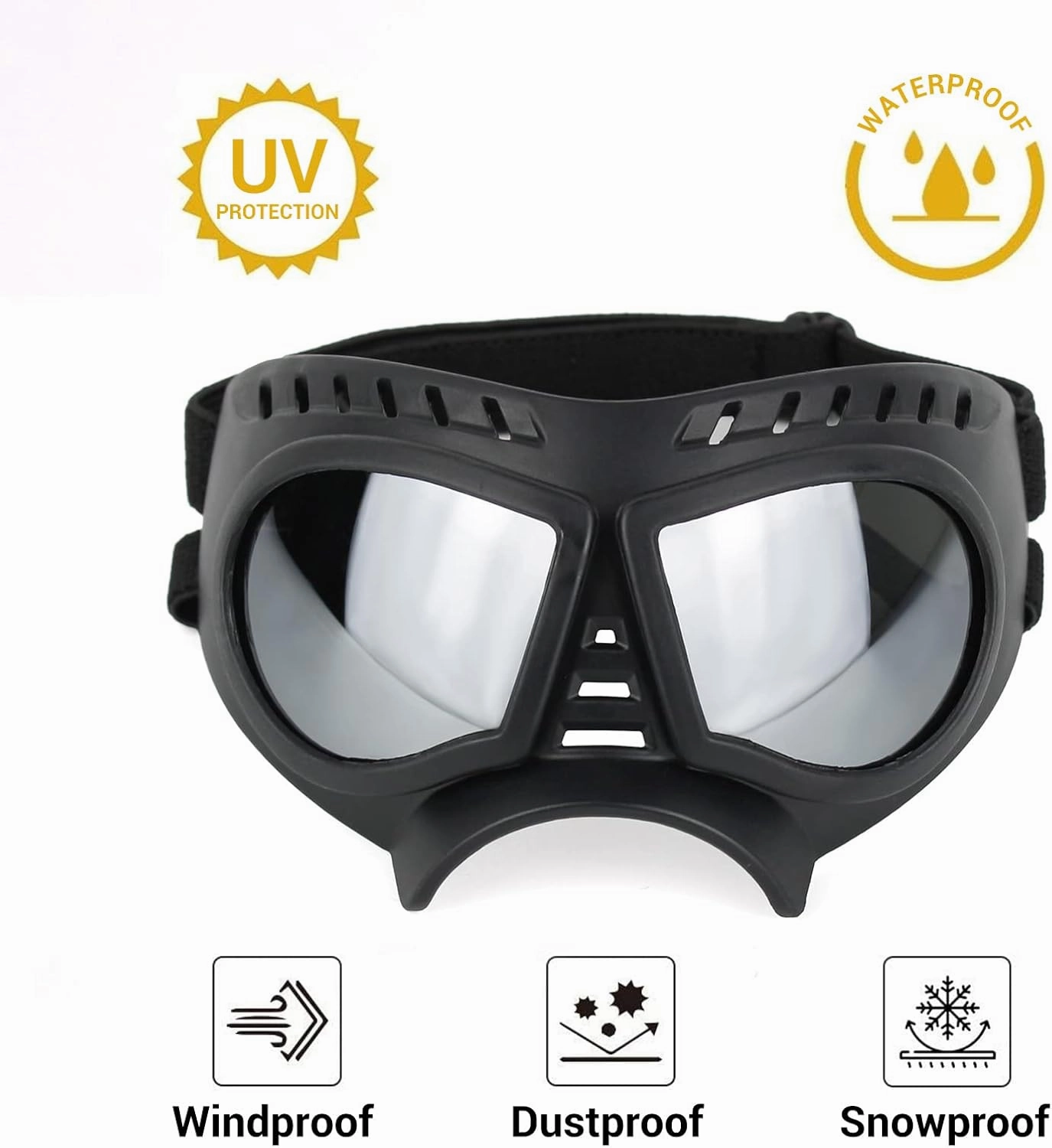 PETLESO Medium Breed Dog Goggles, Sunglasses with UV Protection for Driving & Hiking, Silver Lens