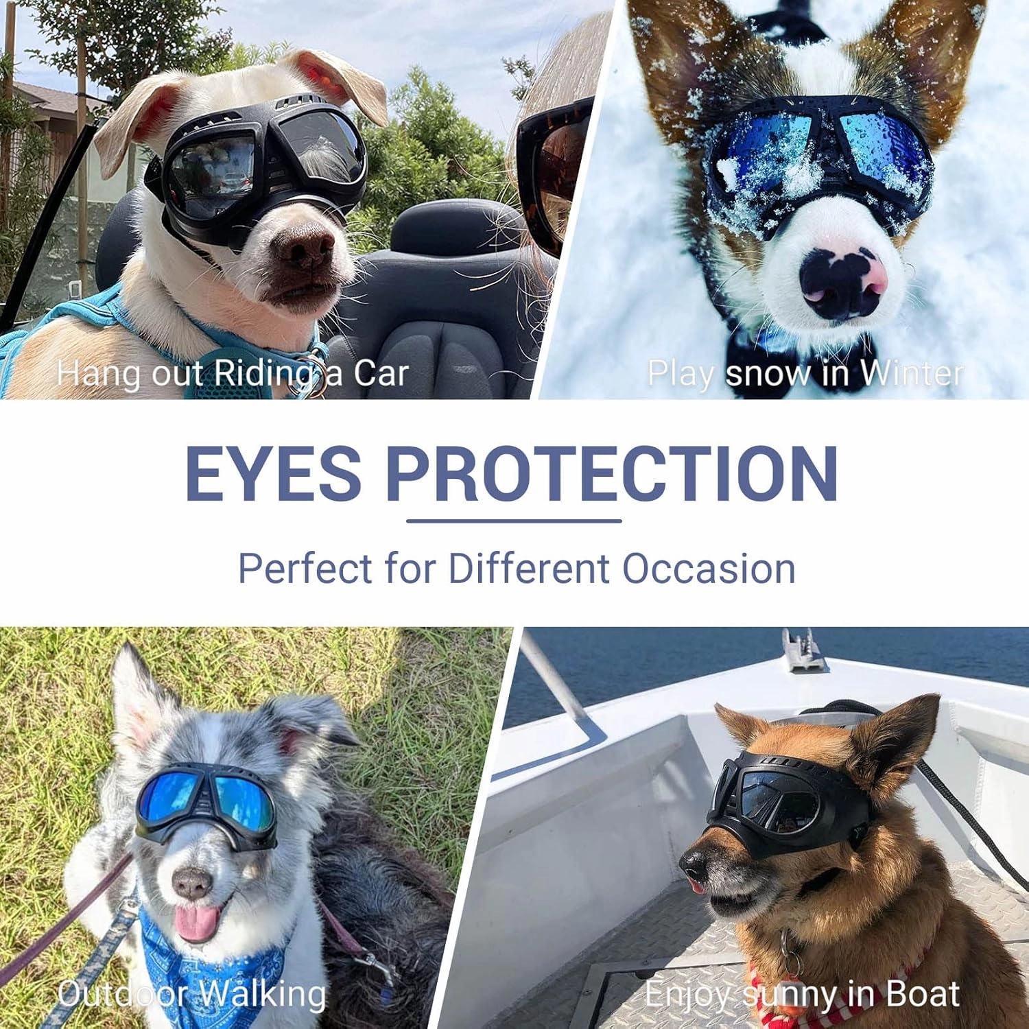 PETLESO Medium Breed Dog Goggles, Sunglasses with UV Protection for Driving & Hiking, Silver Lens