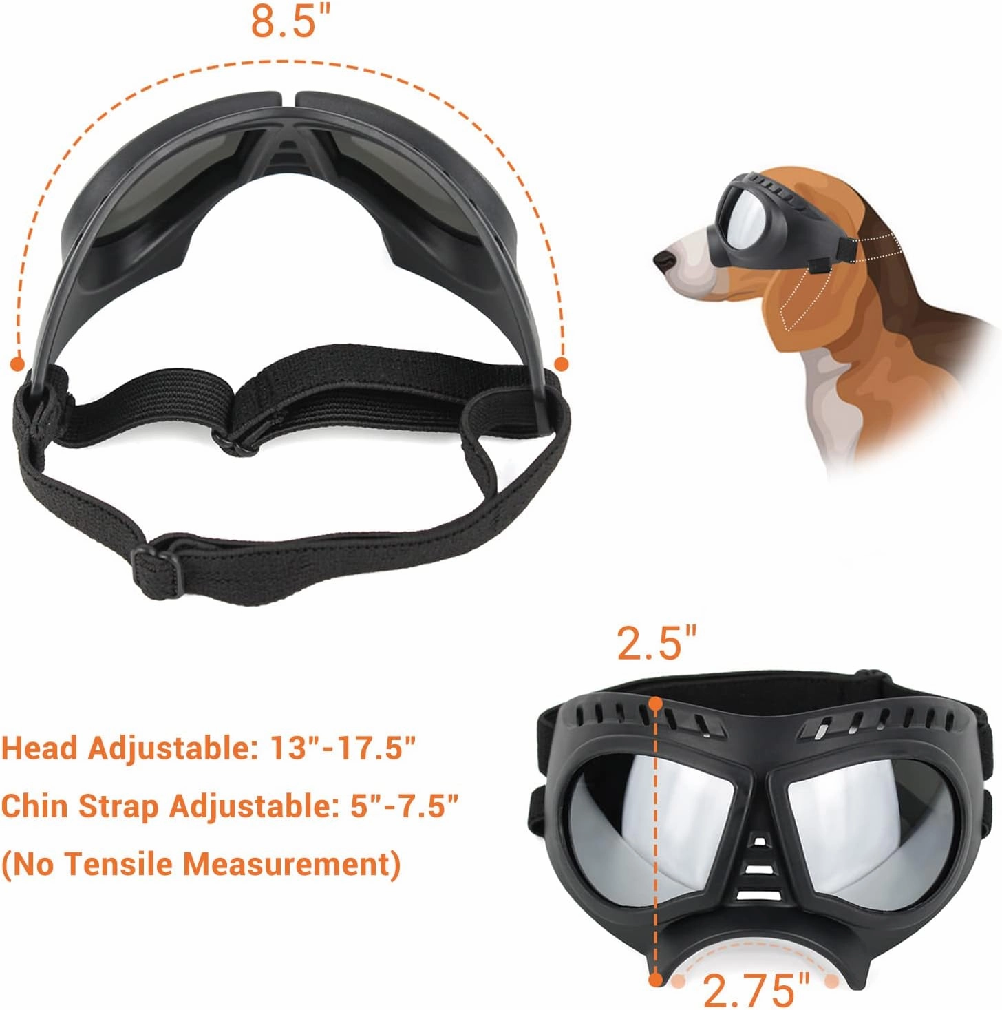 PETLESO Medium Breed Dog Goggles, Sunglasses with UV Protection for Driving & Hiking, Silver Lens