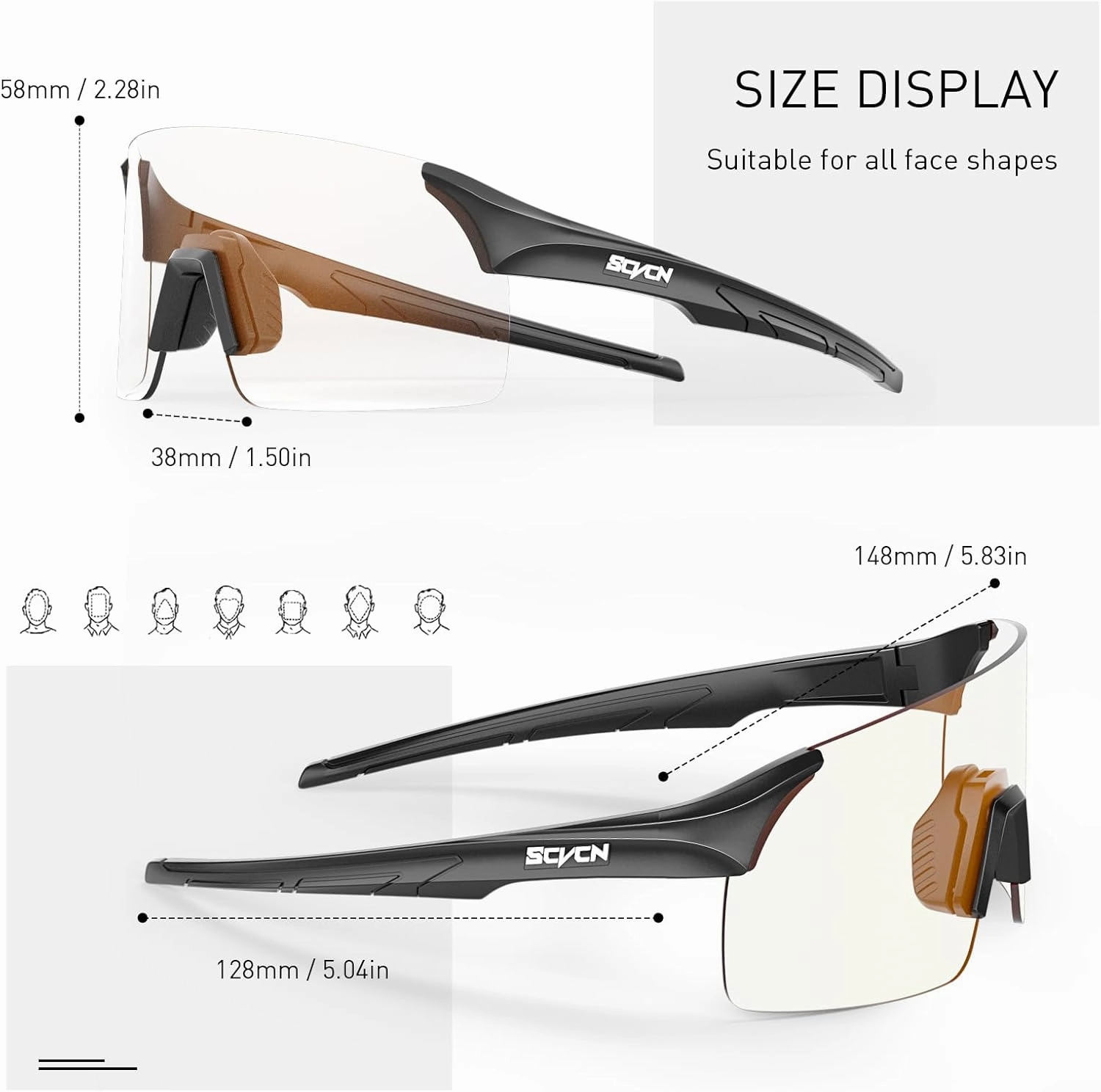 Photochromic Cycling Glasses Mountain Bike Glasses for Men Women Frameless Sport sunglasses S142