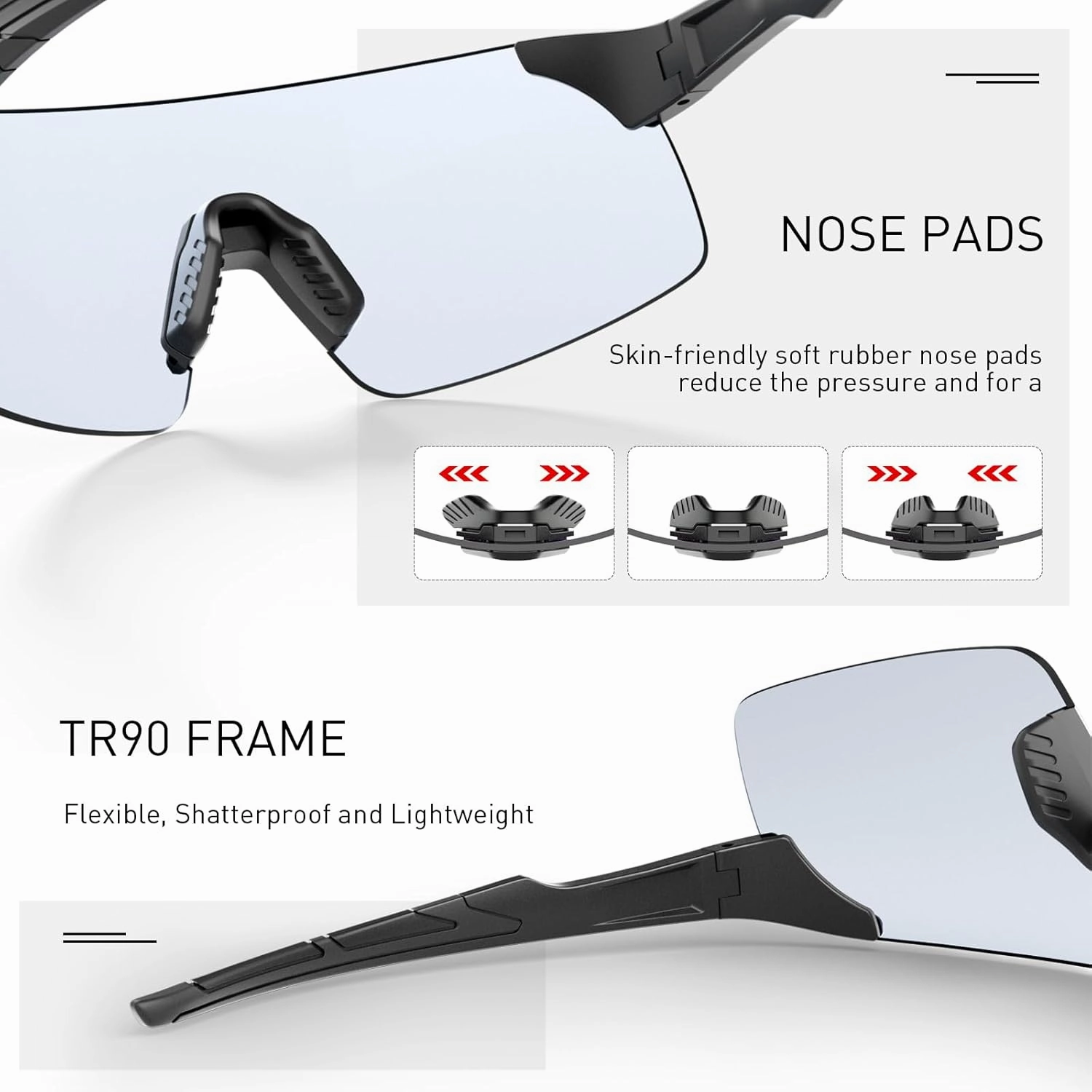 Photochromic Cycling Glasses Mountain Bike Glasses for Men Women Frameless Sport sunglasses S142
