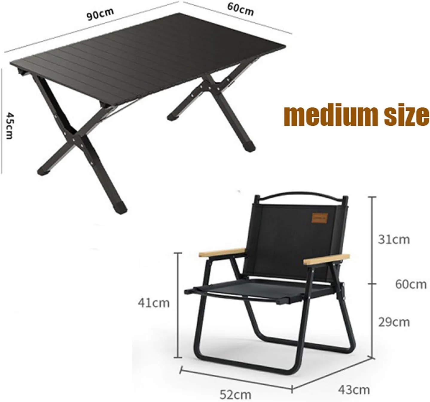 Picnic Table Chair Set of 3 Camping Table Chair with Aluminum Roll-up Backpacking Table and Lawn Chair Portable Folding Furniture for Indoor Outdoor