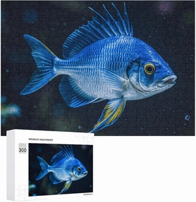 Picture Puzzles for Adults 300 Pieces Jigsaw Puzzle Blue Fish Personalized Puzzle Challenging Game Puzzle with Letters on Back Perfect for Game Nights