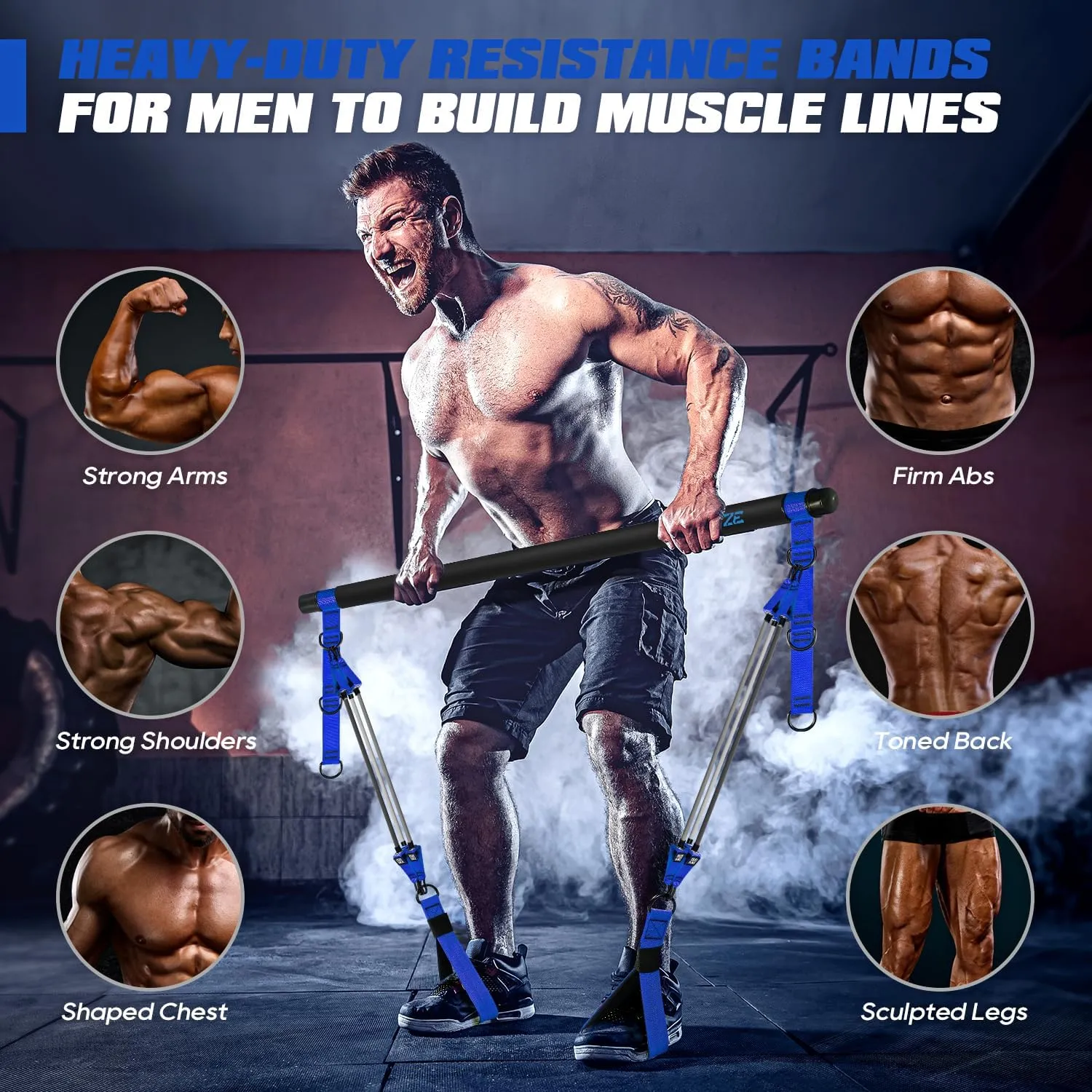 Pilates Bar Kit with Resistance Bands, Heavy Duty Pilates Equipment for Men, Strength Training Bar for Legs, Hip, Waist Back, Arm, Abs, Chest, Shoulders, Portable Home Gym Full Body Workout Equipment