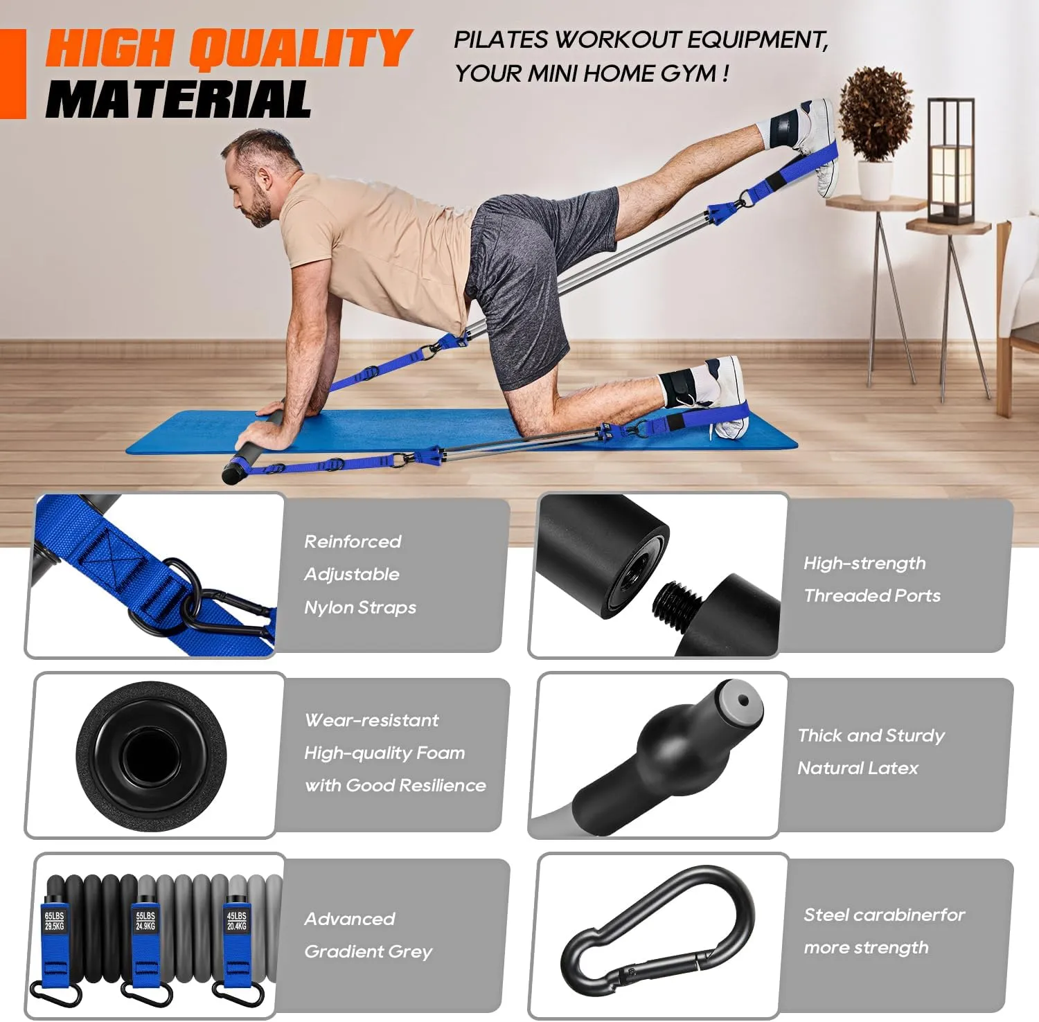 Pilates Bar Kit with Resistance Bands, Heavy Duty Pilates Equipment for Men, Strength Training Bar for Legs, Hip, Waist Back, Arm, Abs, Chest, Shoulders, Portable Home Gym Full Body Workout Equipment