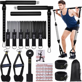 Pilates Bar Kit with 3 Set Resistance Bands, Multifunctional Pilates Workout Equipment for Women Men, Exercise Bands Set for Home Gym Fitness Yoga Strength Training
