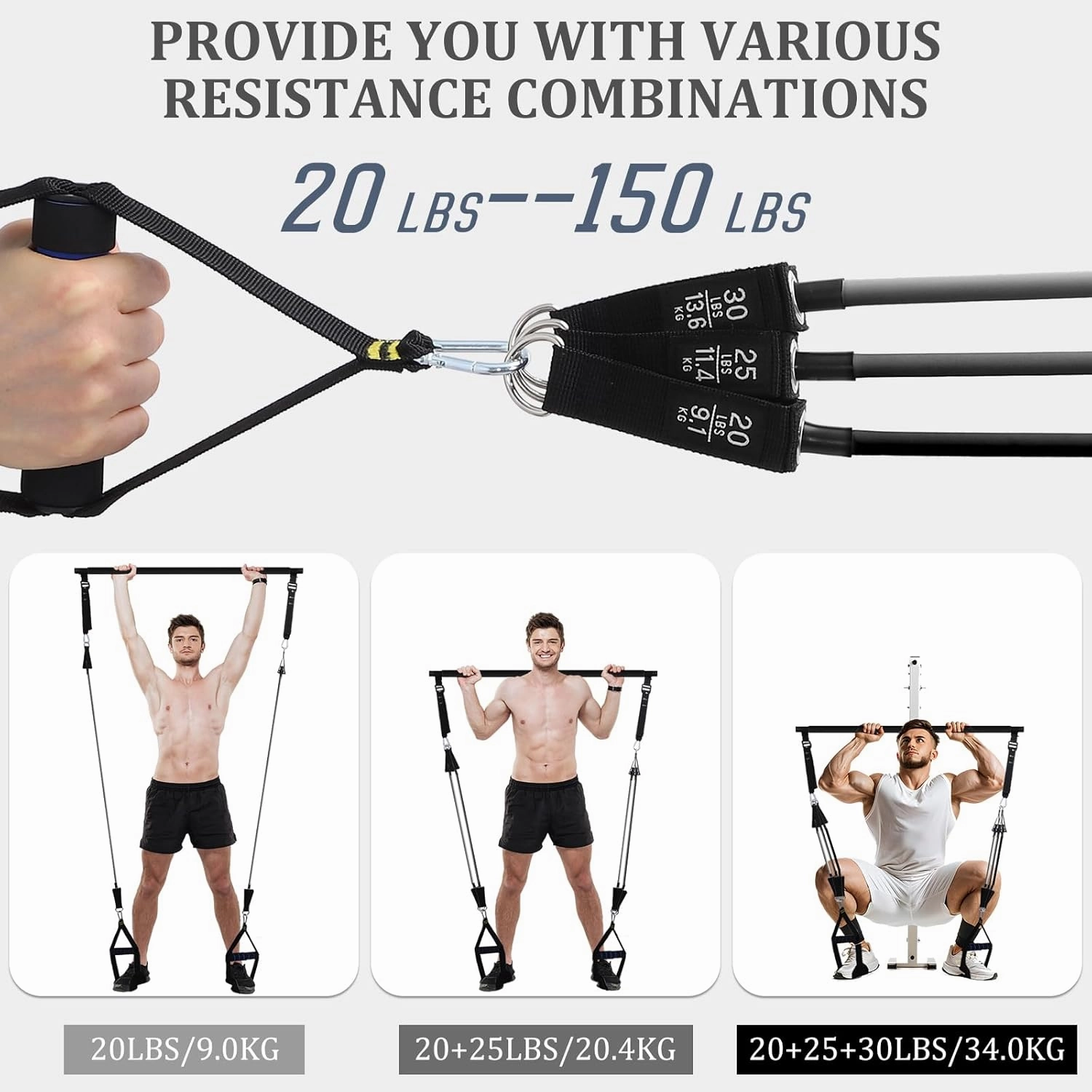 Pilates Bar Kit with 3 Set Resistance Bands, Multifunctional Pilates Workout Equipment for Women Men, Exercise Bands Set for Home Gym Fitness Yoga Strength Training