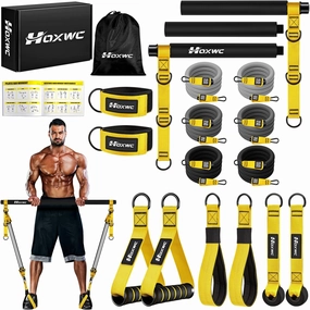 Pilates Equipment, Portable Pilates Bar Kit with Resistance Bands, Professional Adjustable Heavy Duty Squat Workout Equipment for Men, Home Gym Muscle Strength Training, Full Body Exercise Anywhere